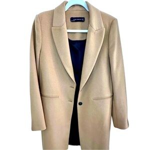 Zara midi camel coat NWOT. Size Small. 2 button front. Black poly blend lining.